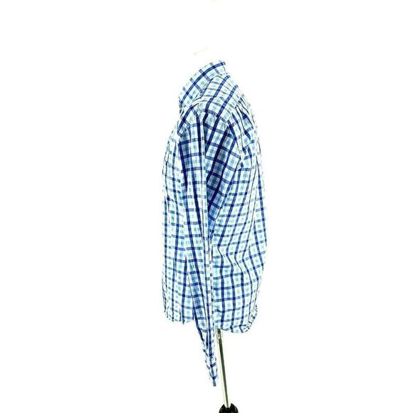 J Crew Blue White Plaid Light Weight Cotton Slim Fit Small Button Down Front Poc - Picture 4 of 8